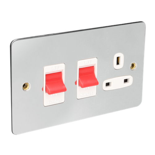 CED FCS45SKC Chrome/White insert Cooker Switch with 13a Switch Socket