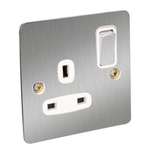 CED FSSK1SC Satin Chrome/White insert 1gang 13amp SP Switch Socket