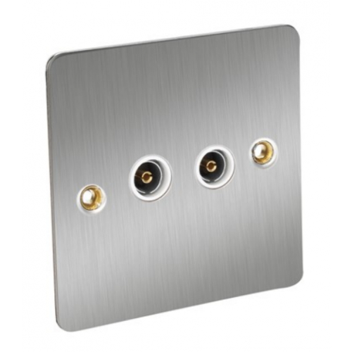 CED FTVS2SC Satin Chrome/White insert 2gang TV Coaxial outlet