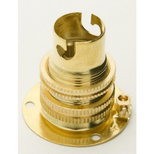 Jeani A98 SBC B15D Brass Batten Holder + 2xShade Ring,3 Hole Fixing