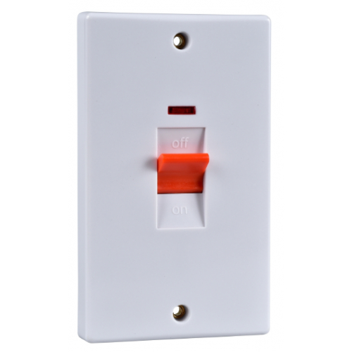 Schneider GU4021 Ultimate 2g 45a DP White Tall Oblong Switch with Neon