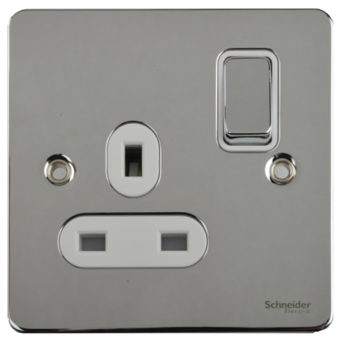 Schneider GU3210WPC 1g 13a Switch Socket Whi. Inserts with Pol. Chrome