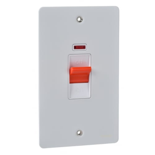 Schneider GU4221WPW 2g 45a DP Switch, Neon White Insert Painted White