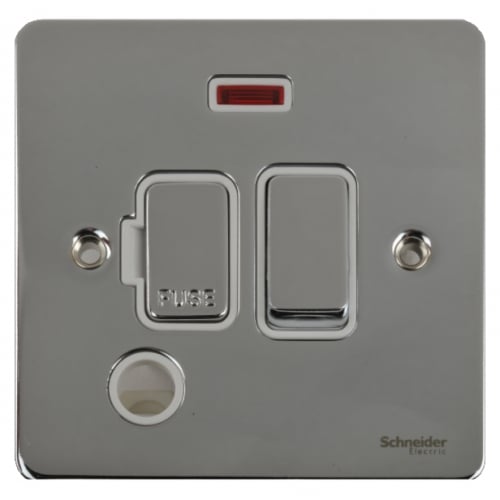 Schneider GU5214WPC 13a Switch Spur, Neon F/O. White Insert Pol.Chrome