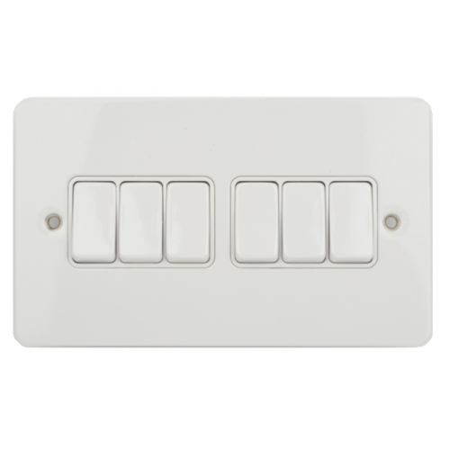 Schneider GU1262WPW 6gang  2way 10amp Switch White Painted