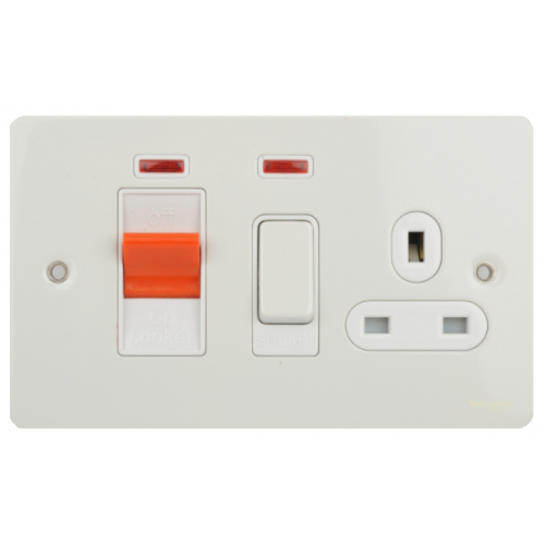 Schneider GU4201WPW 45a DP Cooker Unit Neon White Insert Painted White