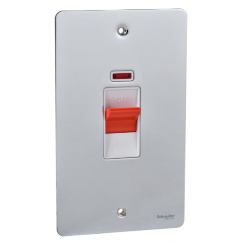 Schneider GU4221WPC 2g 45a DP Switch, Neon White Insert Pol. Chrome