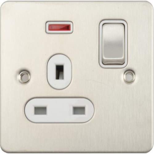 Schneider GU3211WSS 1g 13a Switch Socket, Neon Whi.Insert Stain. Steel