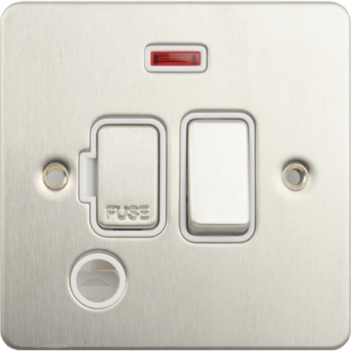 Schneider GU5214WSS 13a Switch Spur, F/O, Neon Whi Insert Stain Steel