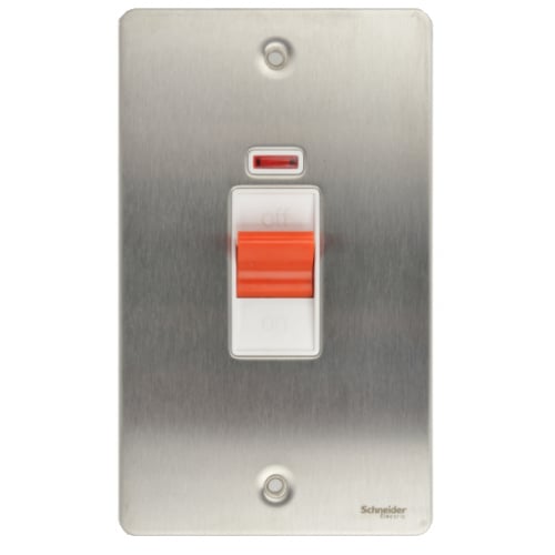 Schneider GU4221WSS 2g 45a DP Switch, Neon White Insert Stain. Steel