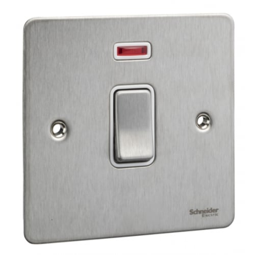 Schneider GU2211WSS 20a DP Switch+Neon White Insert Stainless Steel