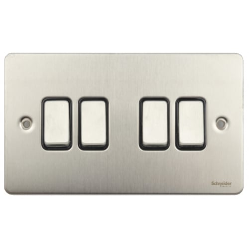 Schneider GU1242BSS 4g 2w 10a Switch Black Insert Stainless Steel