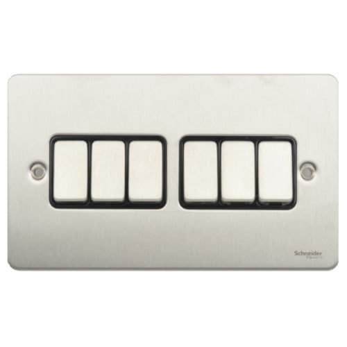 Schneider GU1262BSS 6g 2w 10a Switch Black Insert Stainless Steel