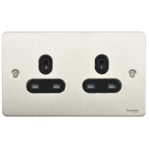 Schneider GU3260BSS 2g 13a Un-switched Socket Blk. Insert Stain. Steel