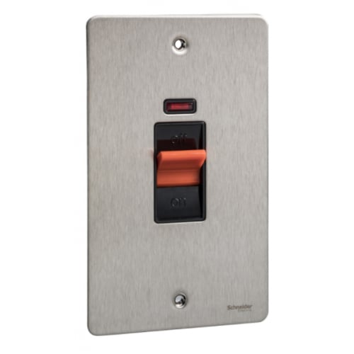 Schneider GU4221BSS 2g 45a DP Switch, Neon Black Insert Stain. Steel