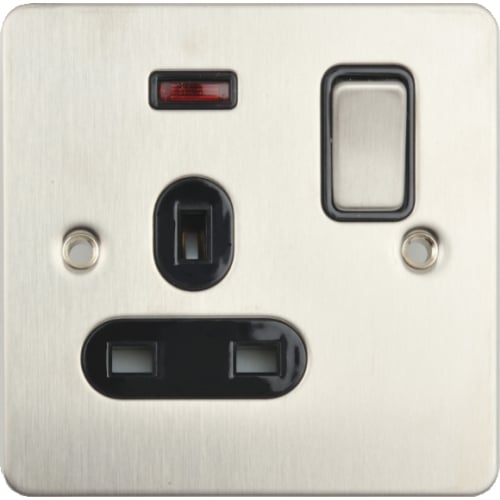 Schneider GU3211BSS 1g 13a Switch Socket, Neon Blk Insert Stain. Steel