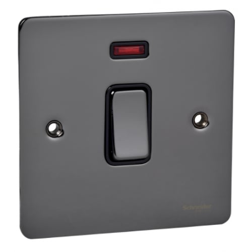 Schneider GU2211BBN 20a DP Switch+Neon Black Insert Black Nickel
