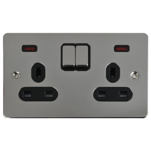 Schneider GU3221BPC 2g 13a Switch Socket, Neon Blk. Insert Pol. Chrome