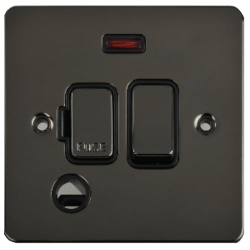 Schneider GU5214BBN 13a Switch Spur, Neon, F/O. Blk Insert Blk Nickel