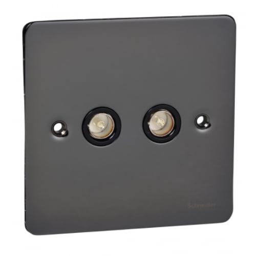 Schneider GU7220BBN 2 Gang TV/FM Socket with Black Insert Black Nickel