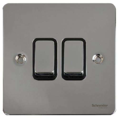 Schneider GU1222BPC 2g 2w 10a Switch Black Insert Polished Chrome