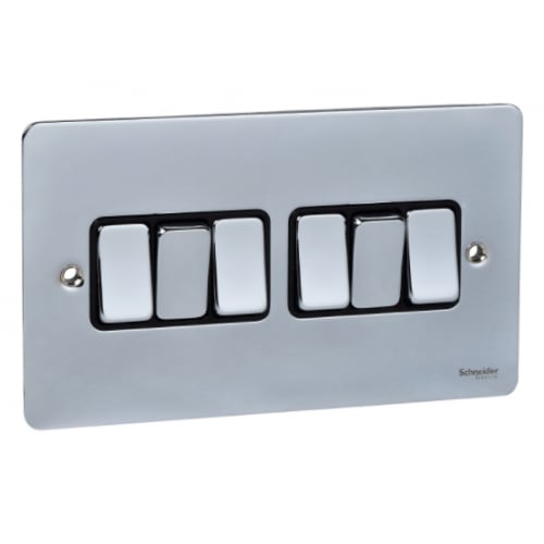 Schneider GU1262BPC 6g 2w 10a Switch Black Insert Polished Chrome