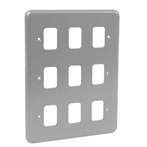 MK K3499ALM Metalclad Grid Plus 9 Gang Surface Aluminium Finish Plate