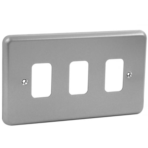 MK K3493ALM Metalclad Grid Plus 3 Gang Surface Aluminium Finish Plate