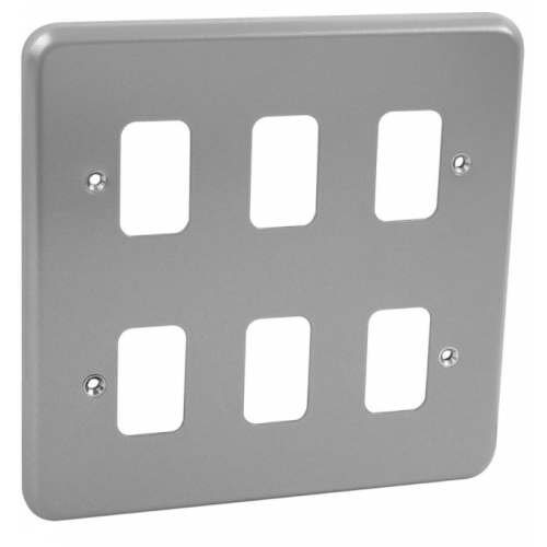 MK K3496ALM Metalclad Grid Plus 6 Gang Surface Aluminium Finish Plate