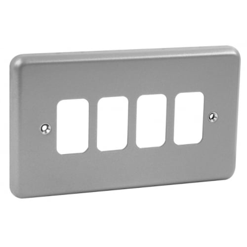 MK K3494ALM Metalclad Grid Plus 4 Gang Surface Aluminium Finish Plate