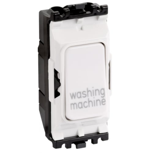 MK K4896WMWHI 20a DP Grid Plus Switch module marked WASHING MACHINE