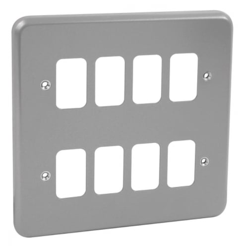 MK K3498ALM Metalclad Grid Plus 8 Gang Surface Aluminium Finish Plate