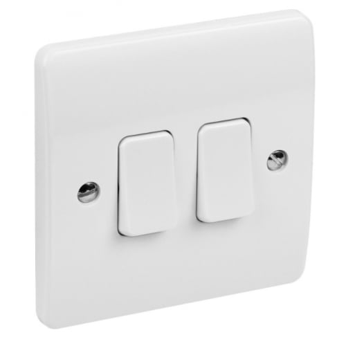 MK K4872WHI 2 Gang 2 Way 10 Amp Single Pole White Flush Plate Switch
