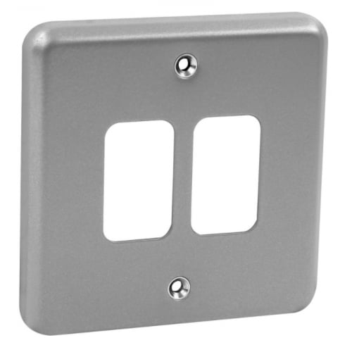 MK K3492ALM Metalclad Grid Plus 2 Gang Surface Aluminium Finish Plate