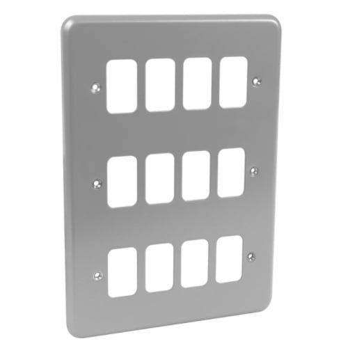 MK K3502ALM Metalclad Grid Plus 12 Gang Surface Aluminium Finish Plate