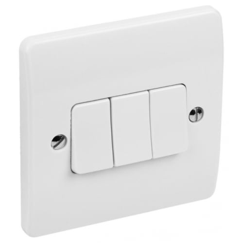 MK K4873WHI 3 Gang 2 Way 10 Amp Single Pole White Flush Plate Switch