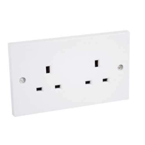 CED SK2 13amp 2gang un-switched socket square edge plate white
