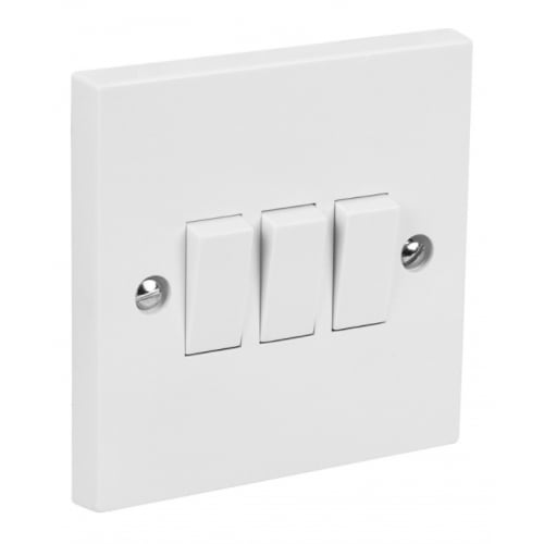 CED S32 3gang 2way 10amp S.P. white plate switch square edge