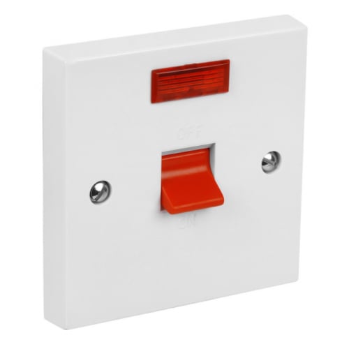CED  CS45N 45a Double Pole Switch + Neon white (1gang square plate)