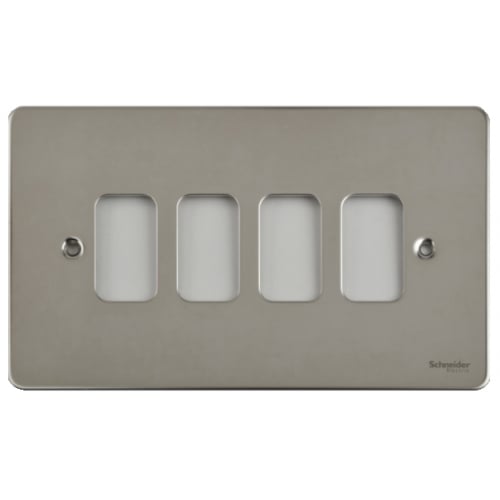 Schneider Get GUG04GMS 4 Gang Grid Plate with Grid, Mirror Steel
