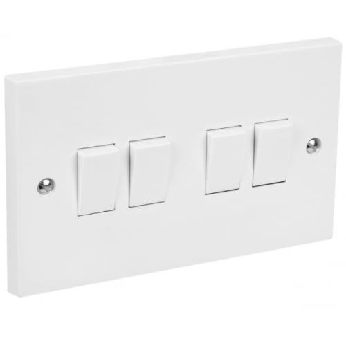 CED S42 4gang 2way 10amp S.P white plate switch square edge