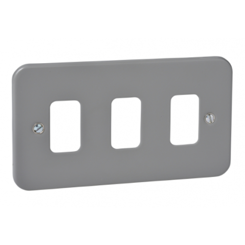 Schneider Get GUG03GMC 3 Gang Grid Plate with Grid, Metal Clad Grey