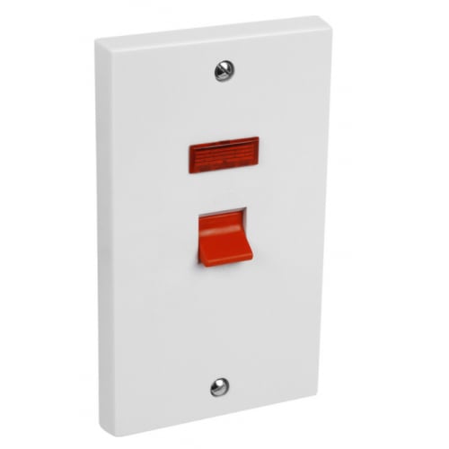 CED  CSD45N 45a Double Pole Switch + Neon white (2gang Oblong plate)