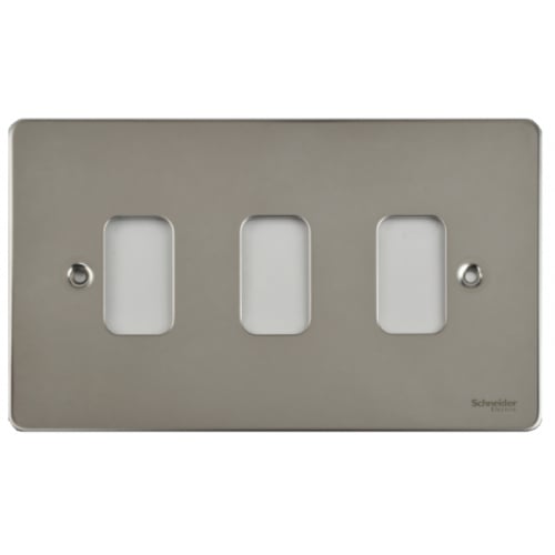 Schneider Get GUG03GMS 3 Gang Grid Plate with Grid, Mirror Steel