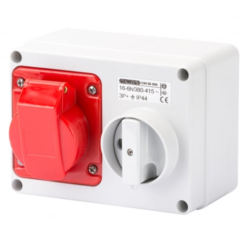 Gewiss GW66009 16a 3P+N & Earth IP44 Red Switch Socket with Interlock