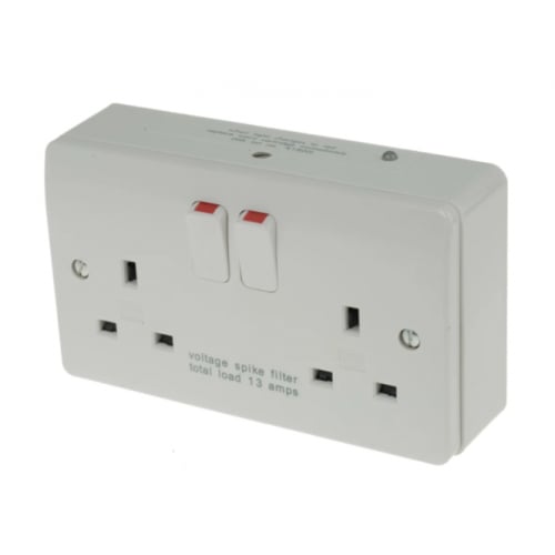 MK K1816WHI Logic Plus 2g 13a DP Spike Filter Switch Socket
