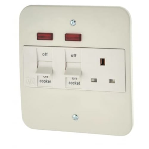 MK K5011WHI 45a DP white Flush Metal Cooker Control Unit Neons