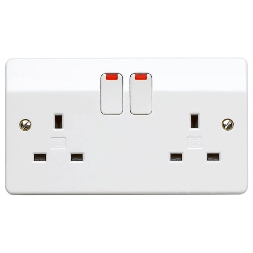 MK K2647WHI Logic Plus 2 Gang 13 Amp White Switched Socket with Neons