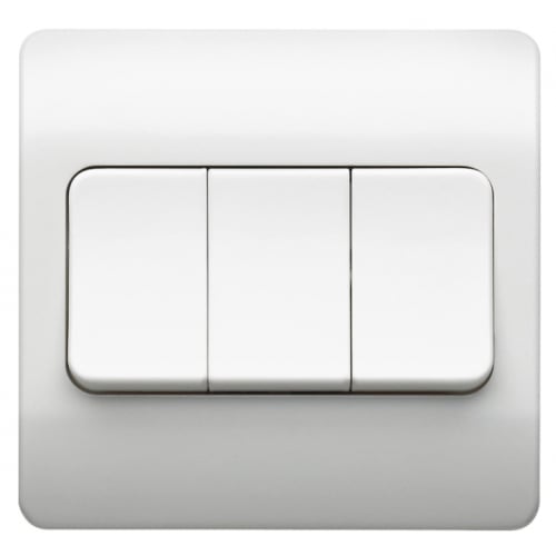 MK K4783WHI 3 Gang 2 Way 10 Amp Single Pole White Flush Plate Wide Rocker Switch