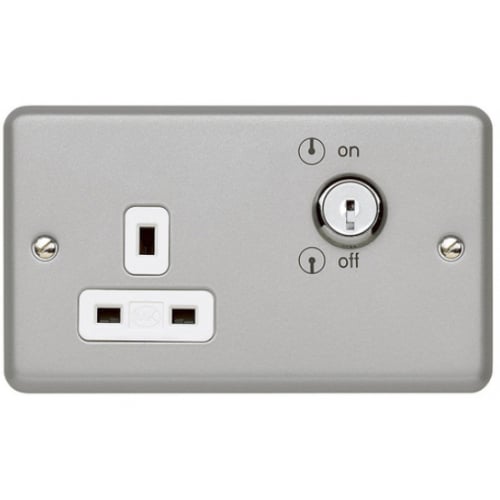 MK K2435ALM 1Gang 13 Amp Metal Key Switched Socket on 2 gang box